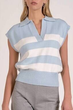NEW ELAN stripe collar sweater in blue